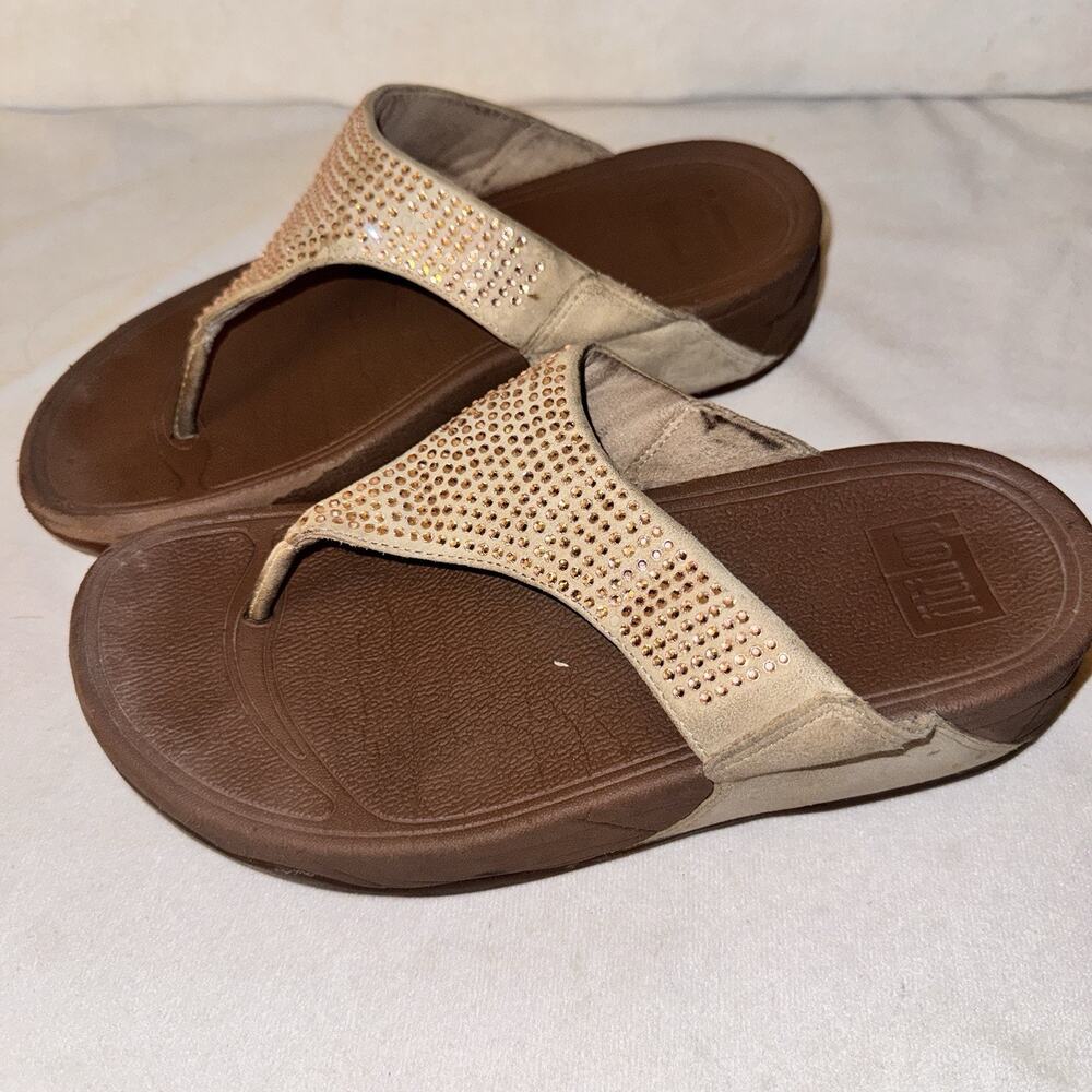 FitFlop Lulu Bronze- Crystal Ladies Sandals UK 4 US 5 Wedge Toe Post Shoes